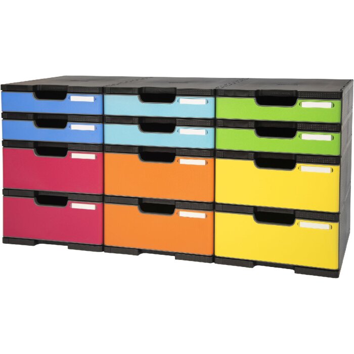 Exacompta 385714TIRD ModuloDoc Schubladenbox 12 Fächer EcoBlack Regenbogen