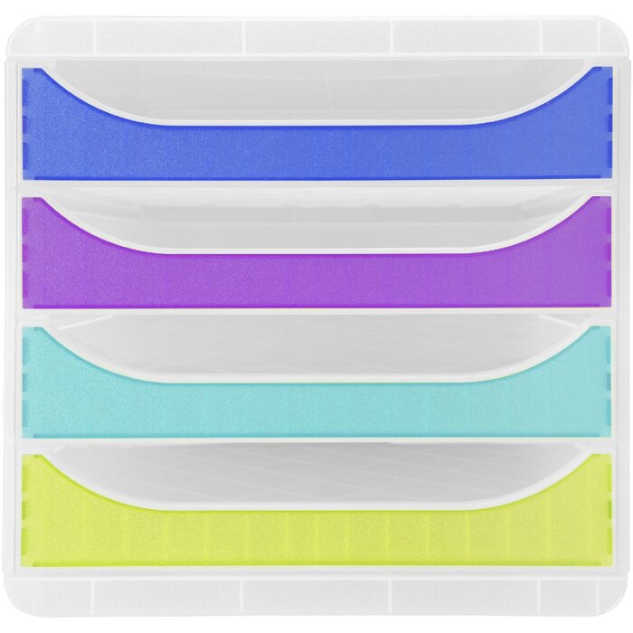 Exacompta 310399D Schubladenbox Big Box 4 Fächer Chromaline Farben sortiert
