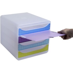 Exacompta 310399D Schubladenbox Big Box 4 Fächer Chromaline Farben sortiert