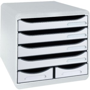 Exacompta Schubladenbox Big Box Maxi 6 Fächer lichtgrau für Büroorganisation