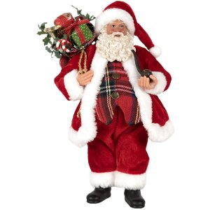 Clayre & Eef 65596 Weihnachtsmann Dekoration 27 cm Rot Klassisch Textil Kunststoff