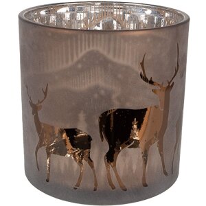 Clayre Eef Teelichthalter Hirschmotiv Braun Glas Ø...