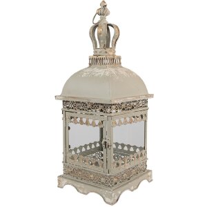 Clayre & Eef 6Y5586 Laterne Eisen Glas Grau Grün 20x20x51 cm Antik Stil