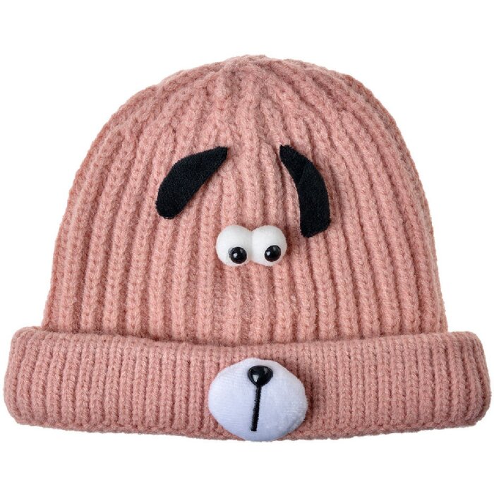 Juleeze JZKCA0007P Mütze Kind rosa mit Hunde-Gesicht weich und warm