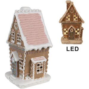 Clayre Eef Lebkuchenhaus mit LED 13x10x21 cm Braun...