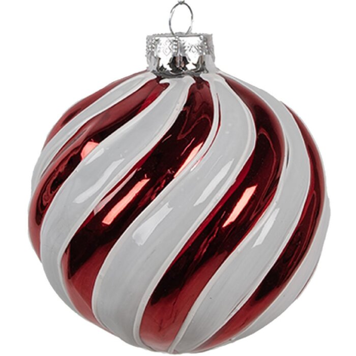 Clayre Eef glob de Crăciun din sticlă roșu alb Ø10 cm Decor clasic pentru pomul de Crăciun