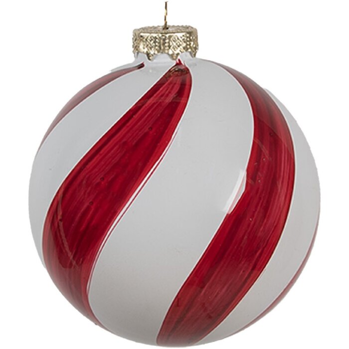 Clayre Eef Weihnachtskugel Glas Ø 8x8 cm Rot Weiß Klassischer Baumschmuck