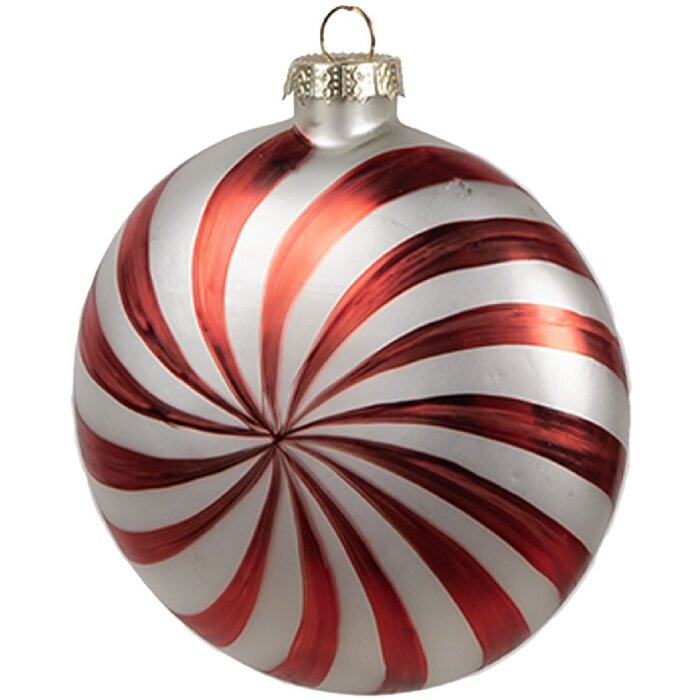 Clayre Eef Weihnachtskugel 10x4x10 cm Rot Weiß Glas festlich elegant