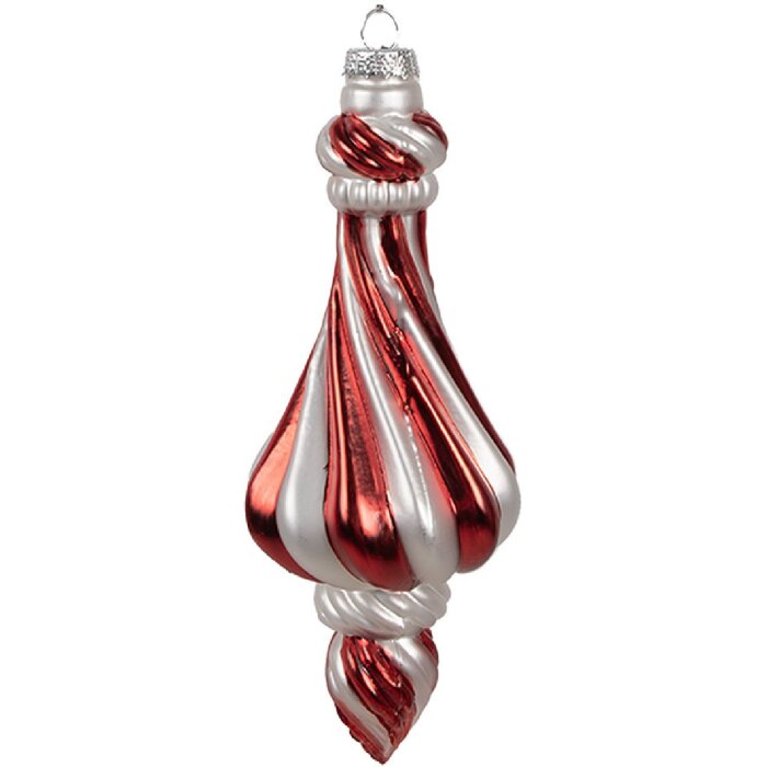 Clayre Eef 6GL4634 Glob de Crăciun 7x18 cm roșu alb sticlă decorațiuni pentru pomul de Crăciun