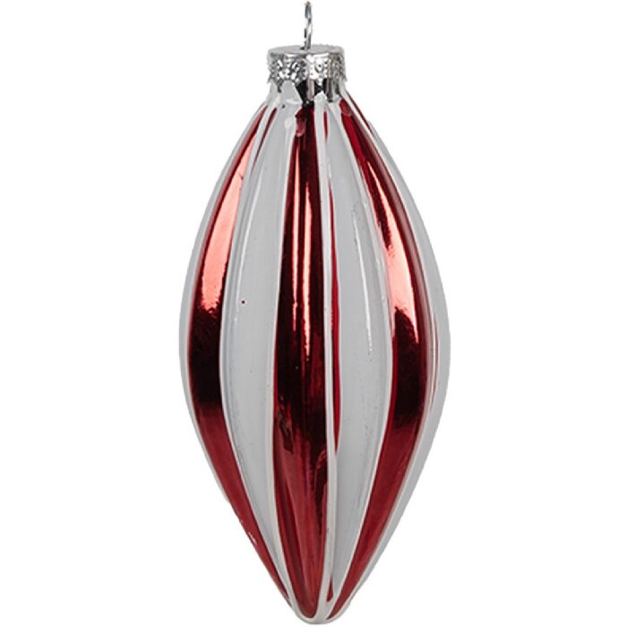 Clayre Eef 6GL4638 Glob de Crăciun Ø 6x13 cm roșu alb din sticlă decorațiuni pentru pomul de Crăciun