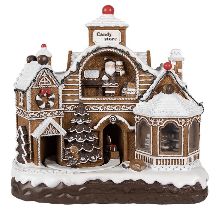 Clayre Eef Weihnachtsdekoration Lebkuchenhaus LED Musik 33x17x30 cm Braun