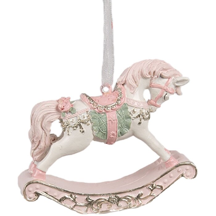 Clayre & Eef 6PR4224 Cal decorativ agățat cu balansoar roz 8x2x7 cm Crăciun