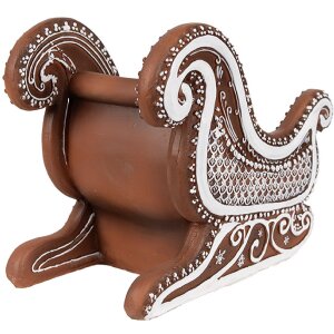 Clayre Eef Weihnachtsdekorationsfigur Schlitten Lebkuchenoptik 20x12x15 cm Braun