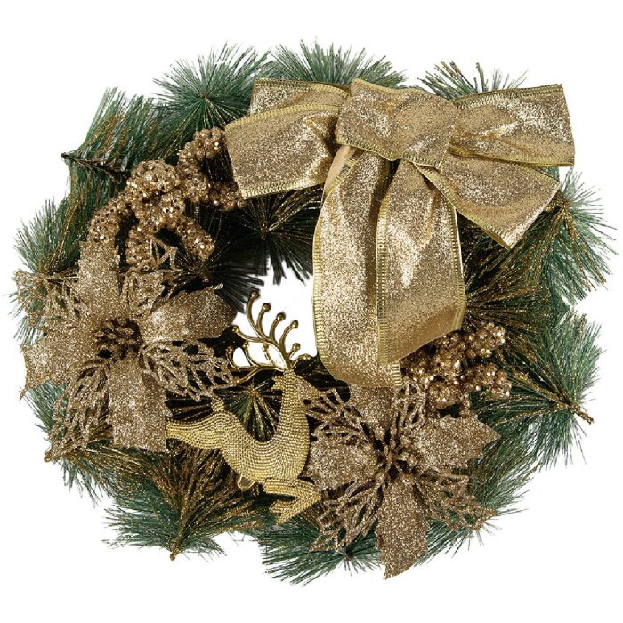 Clayre & Eef Coroniță de Crăciun Gold Green Ø 30x7 cm Decorațiune din plastic