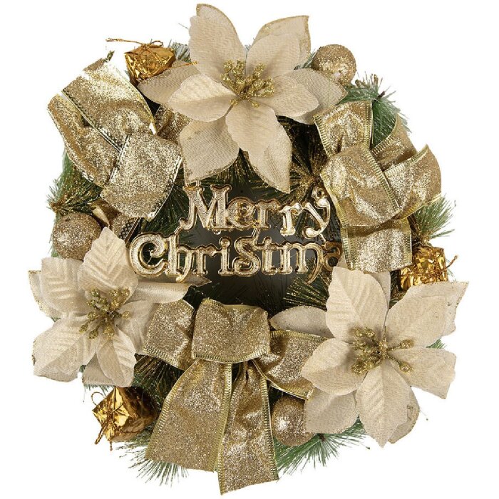 Clayre & Eef 65773 Weihnachtskranz Goldfarbig Grün Ø 30x8 cm Kunststoff