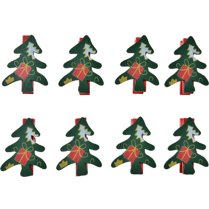 Clayre & Eef 65640 Klammer mit Weihnachtsbaum Set 8 3x1x4 cm