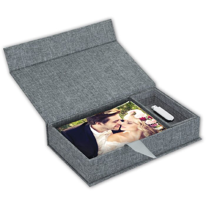 ZEP USB cutie foto Lodi gri lenjerie 23x12.5x5 cm fără stick USB