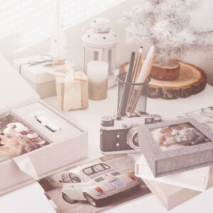 ZEP USB Fotobox Lodi creme Leineneinband 23x12 5x5 cm ohne USB-Stick