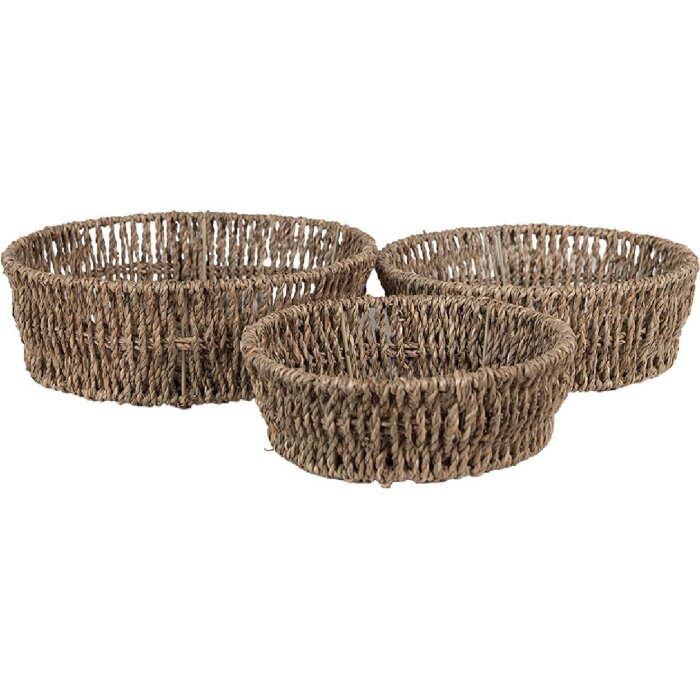 Clayre & Eef 65712 Set 3 coșuri de depozitare Sea Grass Brown Ø 24x8/22x7/19x6 cm