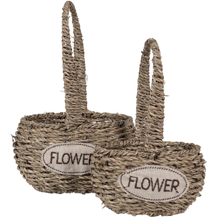 Clayre & Eef 65715 Set coș 2 bucăți Seagrass Flower 20x16/28x16 cm