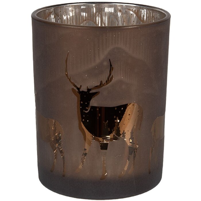 Clayre & Eef 6GL4662 Teelichthalter Braun Hirschmotiv Ø 10x12 cm Landhausstil