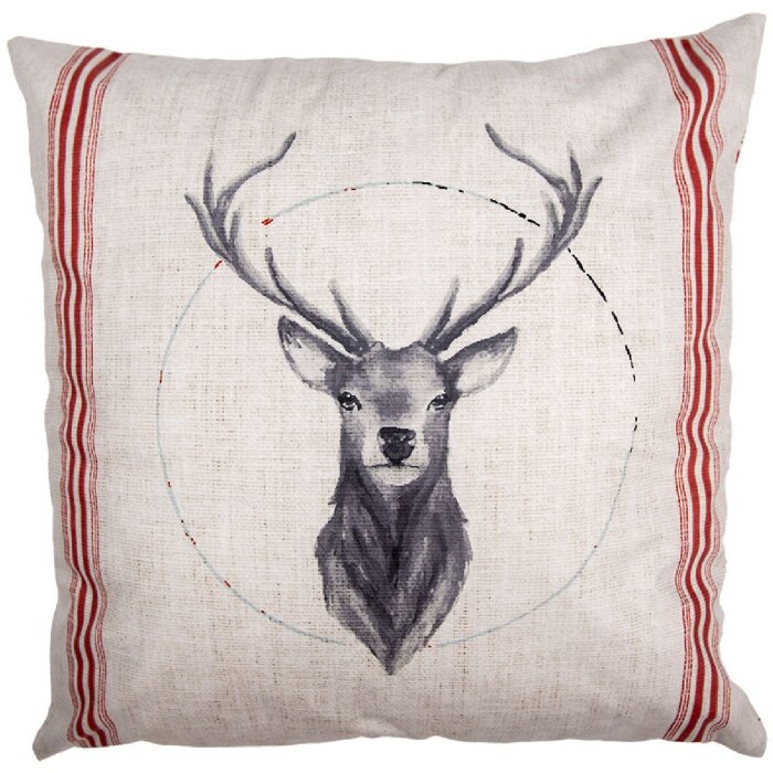 Clayre & Eef NWV24-1 Husă de pernă 45x45 cm Bej Roșu Casa de țară Motivul căprioarei