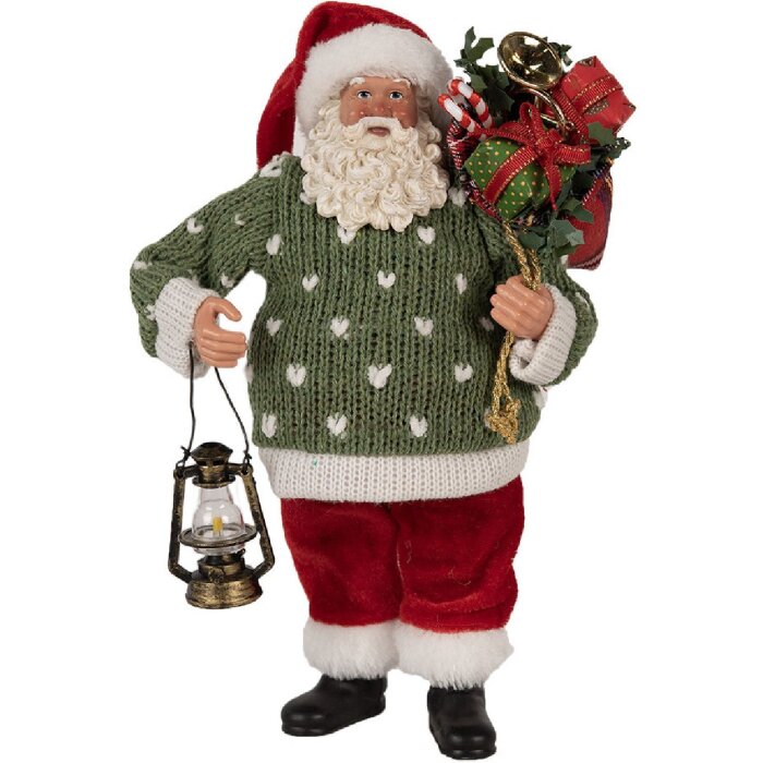 Clayre & Eef 65592 Moș Crăciun figură decorativă 17x11x27 cm verde roșu textil