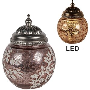 Clayre & Eef 6GL4595 LED Dekoration Glas Rosa Ø11x15cm Landhausstil 2xAAA