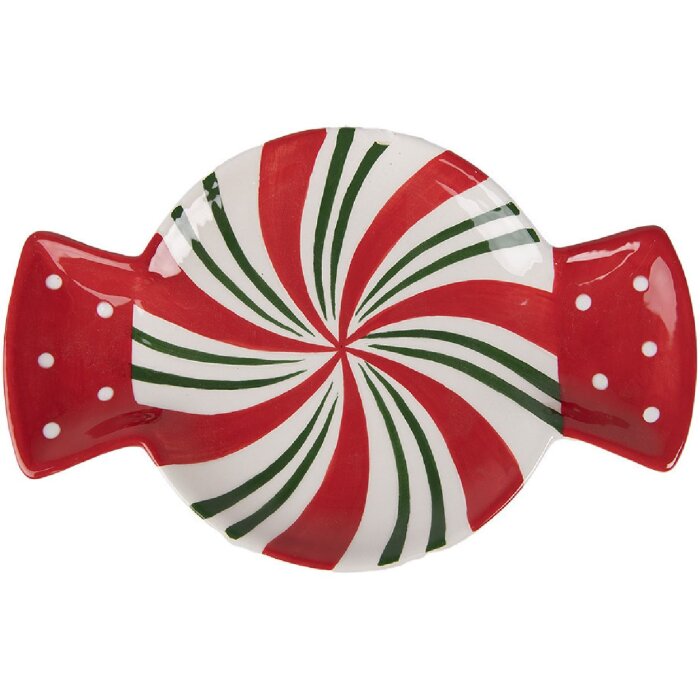 Clayre & Eef 6CE1848S Farfurie ceramică roșu alb 22x14x2 cm