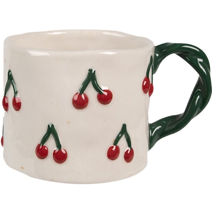 Clayre & Eef 6CEMU0149 Cană Cireșe Bej Roșu Ceramică 200 ml 13x9x7 cm