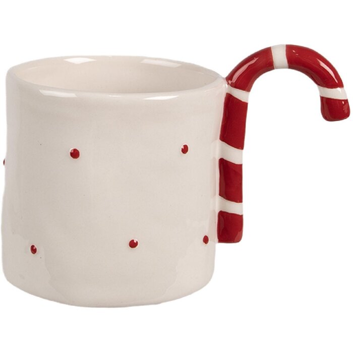 Clayre & Eef 6CEMU0153 Becher Beige Rot Keramik 325 ml Landhausstil 14x9x10 cm