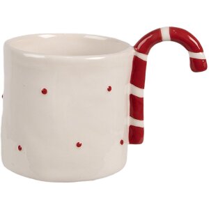 Clayre & Eef 6CEMU0153 Becher Beige Rot Keramik 325 ml Landhausstil 14x9x10 cm