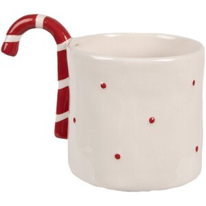 Clayre & Eef 6CEMU0153 Becher Beige Rot Keramik 325 ml Landhausstil 14x9x10 cm