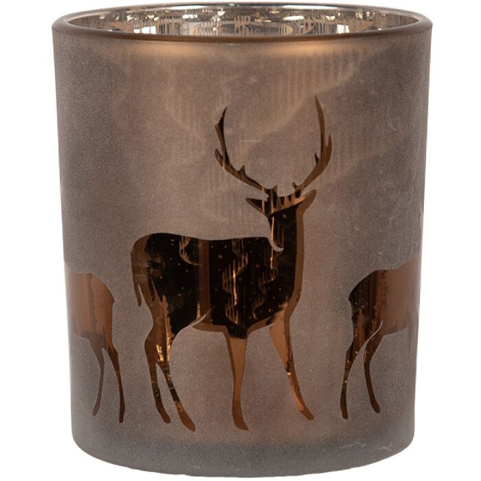 Clayre & Eef 6GL4661 Suport pentru lumânări motiv căprioară maro Ø 9x10 cm sticlă