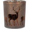 Clayre & Eef 6GL4661 Suport pentru lumânări motiv căprioară maro Ø 9x10 cm sticlă