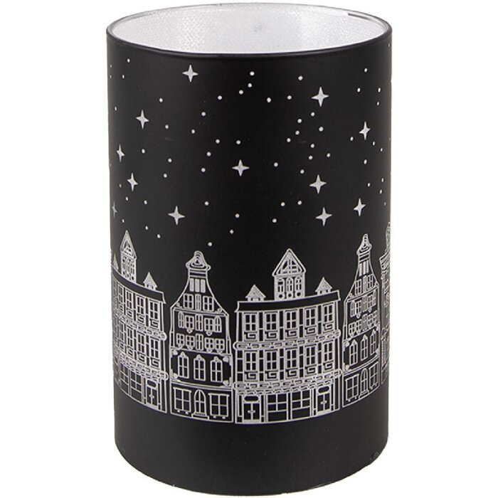 Clayre & Eef 6GL4671 Suport pentru lămpi de ceai negru argintiu LED Ø 8x12 cm 3xAA