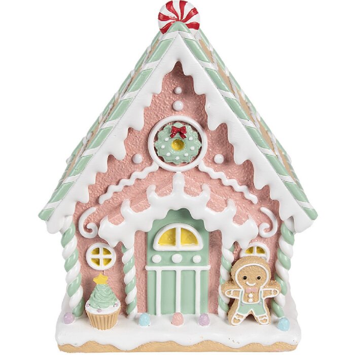 Clayre & Eef 6PR4263 Casă decorativă roz 20x16x25 cm Poliresină Crăciun
