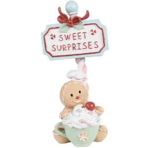 Clayre & Eef 6PR4269 Dekoration Lebkuchenmännchen Beige Grün 13x10x25 cm