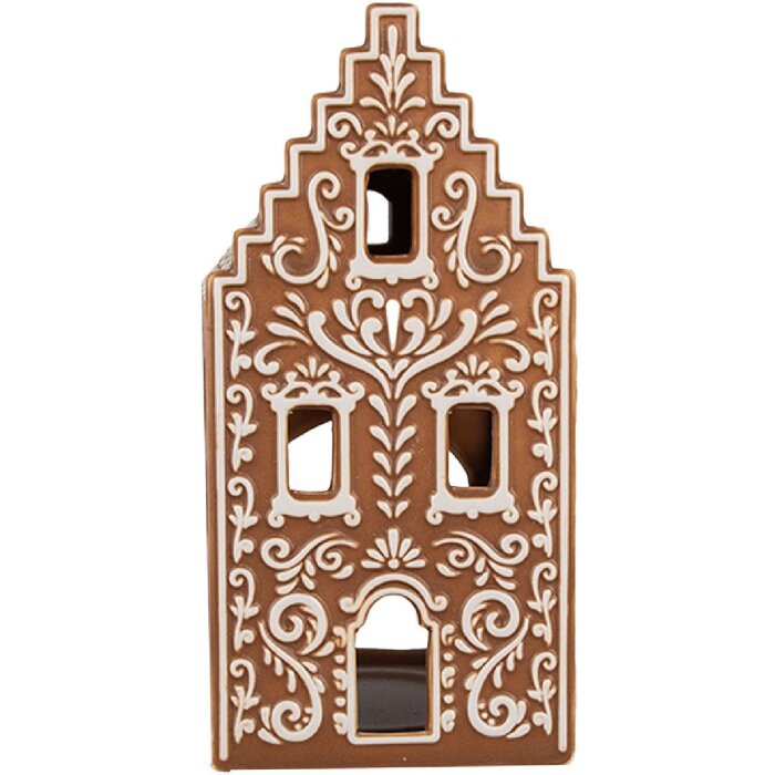 Clayre & Eef 6CE1745 Teelichthalter Häuschen Braun Weiß 7x7x15 cm