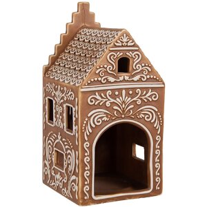 Clayre & Eef 6CE1745 Teelichthalter Häuschen Braun Weiß 7x7x15 cm