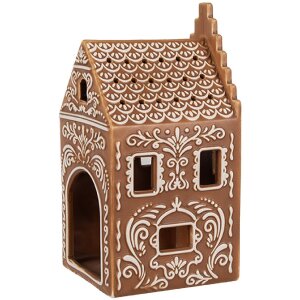Clayre & Eef 6CE1745 Teelichthalter Häuschen Braun Weiß 7x7x15 cm