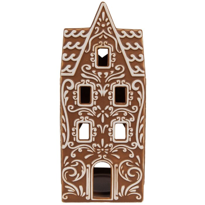 Clayre & Eef 6CE1746 Teelichthalter Haus Porzellan Braun Weiß 7x7x17 cm