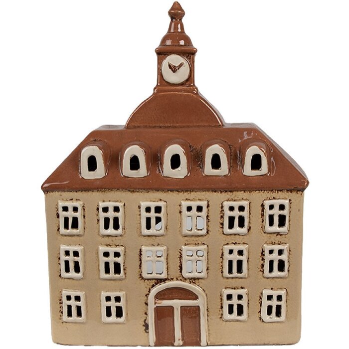 Clayre & Eef 6CE1880 Teelichthalter Haus Beige Braun 20x10x26 cm Keramik