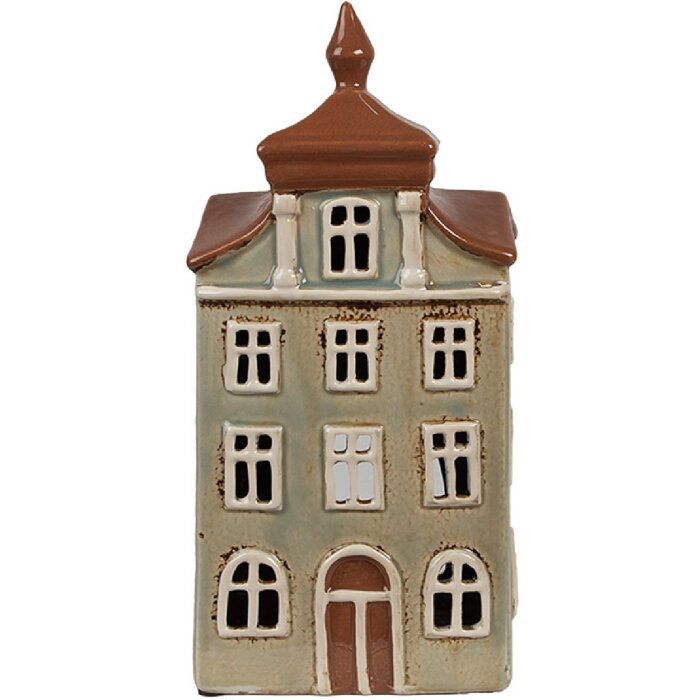 Clayre & Eef 6CE1881 Suport pentru lămpi de ceai Casă ceramică verde maro 12x9x25 cm