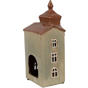 Clayre & Eef 6CE1881 Suport pentru lămpi de ceai Casă ceramică verde maro 12x9x25 cm