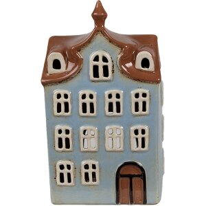Clayre & Eef 6CE1882 Teelichthalter Haus Landhausstil Blau Braun 13x9x22 cm