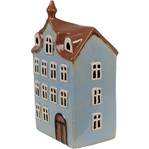 Clayre & Eef 6CE1882 Teelichthalter Haus Landhausstil Blau Braun 13x9x22 cm