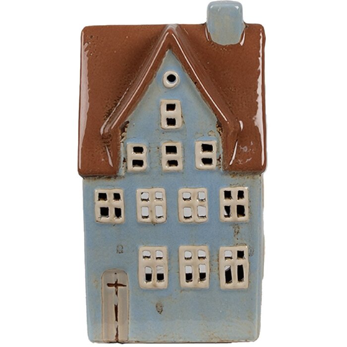 Clayre & Eef 6CE1884 Teelichthalter Haus Keramik Blau Braun 11x8x20 cm