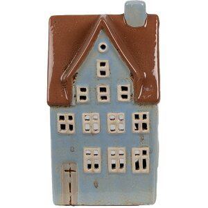 Clayre & Eef 6CE1884 Teelichthalter Haus Keramik Blau Braun 11x8x20 cm