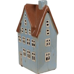 Clayre & Eef 6CE1884 Teelichthalter Haus Keramik Blau Braun 11x8x20 cm